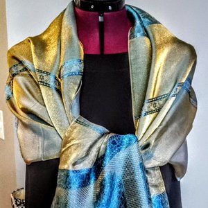 Elegant Gold and Blue Scarf